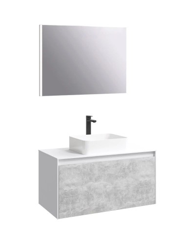 Комплект мебели белый глянец/ бетон светлый 100 см Aqwella 5 Stars Mobi MOB0110W + MOB0710BS + 641945 + SM0210