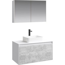 Комплект мебели белый глянец/ бетон светлый 100 см Aqwella 5 Stars Mobi MOB0110W + MOB0710BS + 641945 + MOB0410 + MOB0717W