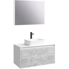 Комплект мебели белый глянец/ бетон светлый 100 см Aqwella 5 Stars Mobi MOB0110W + MOB0710BS + 4640021064269 + SM0210