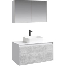 Комплект мебели белый глянец/ бетон светлый 100 см Aqwella 5 Stars Mobi MOB0110W + MOB0710BS + 4640021064269 + MOB0410 + MOB0717W