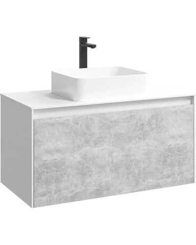 Комплект мебели белый глянец/ бетон светлый 100 см Aqwella 5 Stars Mobi MOB0110W + MOB0710BS + 4640021064269 + MOB0410 + MOB0717W