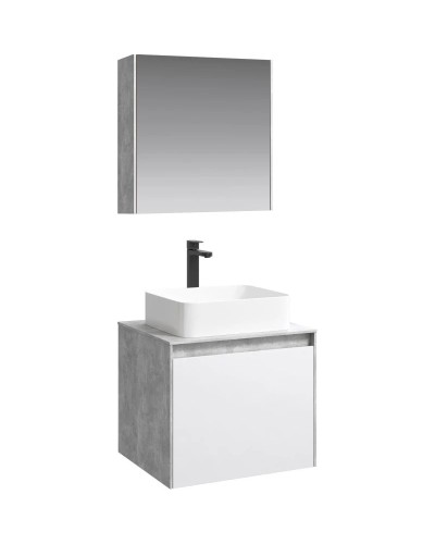 Комплект мебели бетон светлый/ белый глянец 61 см Aqwella 5 Stars Mobi MOB0106BS + MOB0706W + 641945 + MOB0406 + MOB0717BS