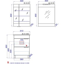 Комплект мебели белый глянец 61 см Aqwella Brig Br.01.06/2//W + 27181 + Br.04.06/W