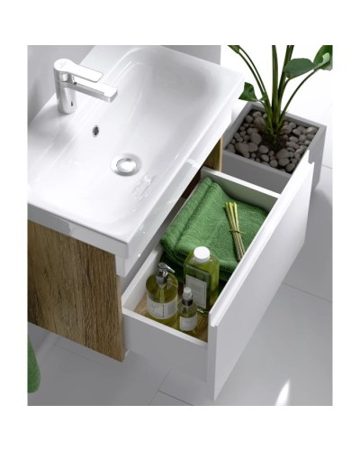 Комплект мебели белый глянец/дуб балтийский 80 см Aqwella Smart SRT0108DB + UM-MOD80SL/1 + MC.04.08