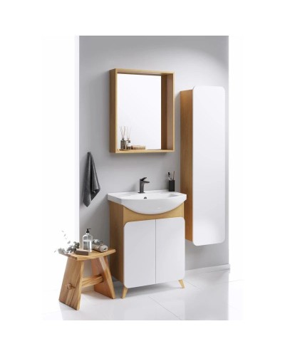 Комплект мебели дуб золотой/белый матовый 66 см Aqwella Basic BAS0106DZ + 4620008192475 + BAS0207DZ