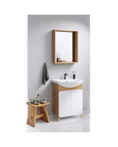 Комплект мебели дуб золотой/белый матовый 66 см Aqwella Basic BAS0106DZ + 4620008192475 + BAS0207DZ