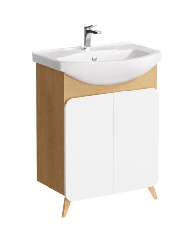 Комплект мебели дуб золотой/белый матовый 66 см Aqwella Basic BAS0106DZ + 4620008192475 + BAS0207DZ