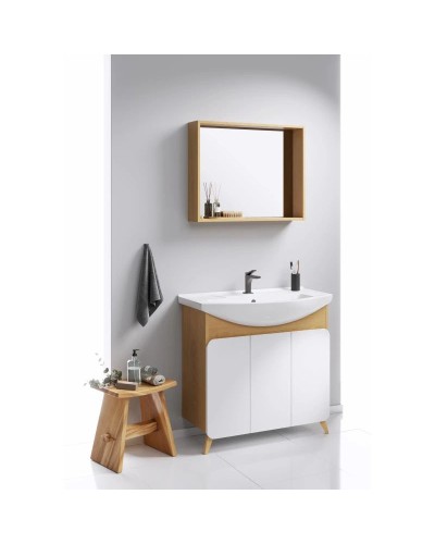 Комплект мебели дуб золотой/белый матовый 87,5 см Aqwella Basic BAS0108DZ + 4620008197456 + BAS0210DZ