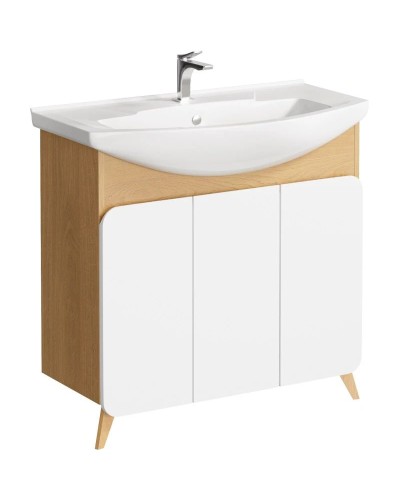 Комплект мебели дуб золотой/белый матовый 87,5 см Aqwella Basic BAS0108DZ + 4620008197456 + BAS0210DZ