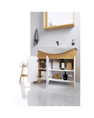 Комплект мебели дуб золотой/белый матовый 87,5 см Aqwella Basic BAS0108DZ + 4620008197456 + BAS0210DZ