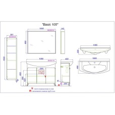Комплект мебели дуб золотой/белый матовый 106,5 см Aqwella Basic BAS0110DZ + 4620008197388 + BAS0210DZ