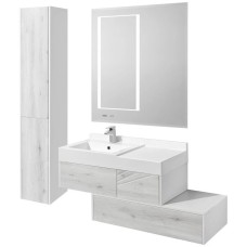 Комплект мебели белый глянец/ольха наварра 100 см Акватон Сакура 1A234901SKW80 + 1A71973KSK010 + 1A235102SKW80