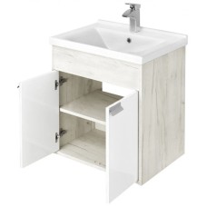 Комплект мебели белый глянец/дуб крафт 60 см Акватон Флай 1A237301FAX10 + 1WH302421 + 1A237602FA860