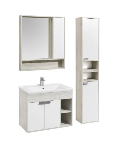 Комплект мебели белый глянец/дуб крафт 80 см Акватон Флай 1A237401FAX10 + 1WH302251 + 1A237702FAX10