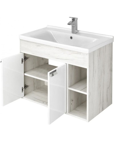 Комплект мебели белый глянец/дуб крафт 80 см Акватон Флай 1A237401FAX10 + 1WH302251 + 1A237702FAX10