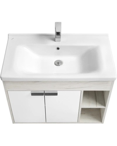 Комплект мебели белый глянец/дуб крафт 80 см Акватон Флай 1A237401FAX10 + 1WH302251 + 1A237702FAX10