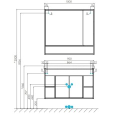 Комплект мебели белый глянец/дуб крафт 100 см Акватон Флай 1A237501FAX10 + 1WH302249 + 1A237802FAX10