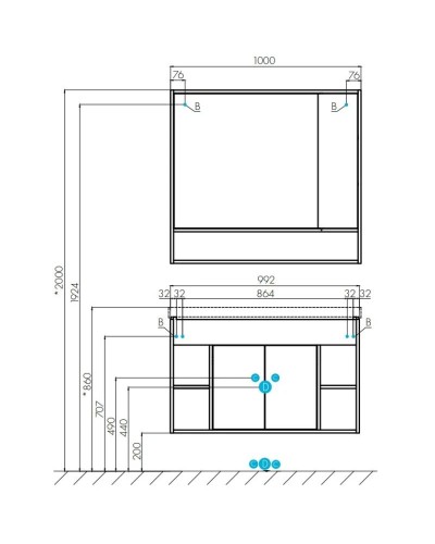 Комплект мебели белый глянец/дуб крафт 100 см Акватон Флай 1A237501FAX10 + 1WH302249 + 1A237802FAX10