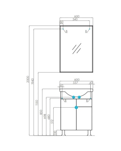 Комплект мебели белый глянец 60,5 см Акватон Лиана 1A162901LL010 + 1WH109652 + 1A162602LL010