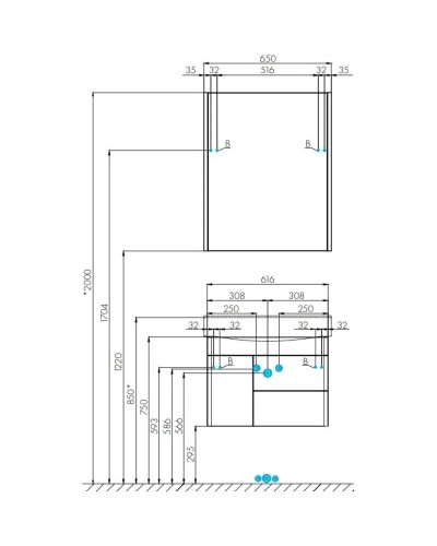 Комплект мебели белый глянец 65 см Акватон Беверли 1A235301BV010 + 1WH302501 + 1A237002BV010