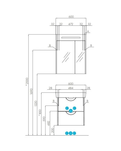 Комплект мебели дуб полярный 60 см Акватон Сильва 1A211801SIW70 + 1WH302186 + 1A216202SIW70