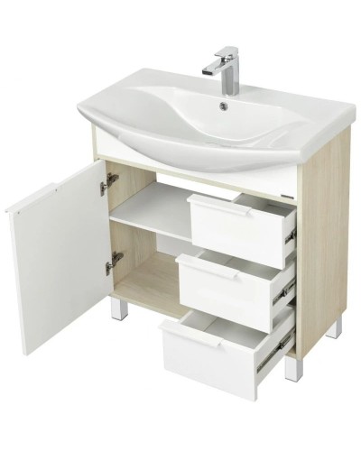 Комплект мебели белый глянец/ясень фабрик 80,5 см Акватон Рико 1A215401RIB90 + 1WH207783 + 1A215302RIB90