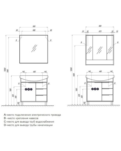 Комплект мебели белый глянец/ясень фабрик 80,5 см Акватон Рико 1A215401RIB90 + 1WH207783 + 1A215302RIB90