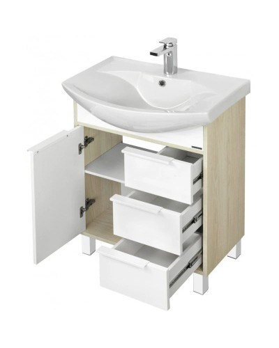 Комплект мебели белый глянец/ясень фабрик 65 см Акватон Рико 1A213301RIB90 + 1WH207782 + 1A216402RI010