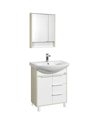 Комплект мебели белый глянец/ясень фабрик 65 см Акватон Рико 1A213301RIB90 + 1WH207782 + 1A215202RIB90