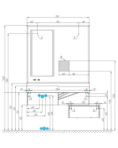 Комплект мебели белый глянец/ольха наварра 120 см Акватон Сакура 1A219701SKW80 + 1A71893KSK010 + 1A220002SKW80