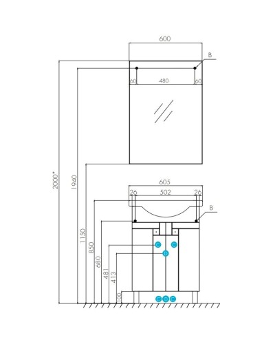 Комплект мебели белый глянец 60,5 см Акватон Фиджи 1A179601FG010 + 1WH110268 + 1A179502FG010