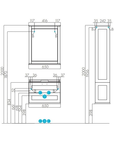 Комплект мебели дуб белый 65,3 см Акватон Леон 1A187001LBPS0 + 1A708731FB010 + 1A187102LBPS0
