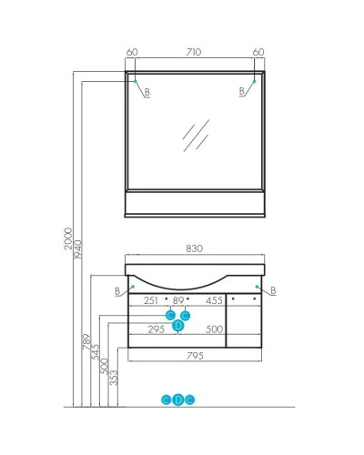 Комплект мебели белый глянец 83 см Акватон Инди 1A188401ND010 + 1WH110228 + 1A188502ND010