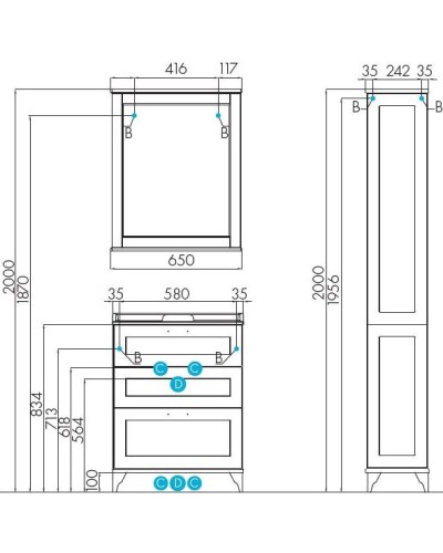 Комплект мебели дуб белый 65,3 см Акватон Леон 1A194601LBPS0 + 1A708731FB010 + 1A187102LBPS0