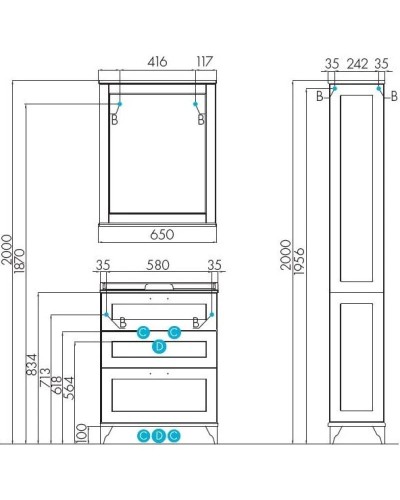 Комплект мебели дуб бежевый 65,3 см Акватон Леон 1A194601LBPR0 + 1A708731FB010 + 1A187102LBPR0