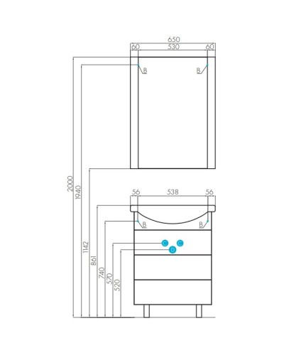 Комплект мебели белый 65 см Акватон Ария 1A123401AA010 + 1WH207782 + 1A133702AA010