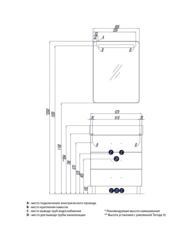 Комплект мебели белый 70 см Акватон Америна 1A169001AM010 + 1WH302083 + 1A135302AM01R