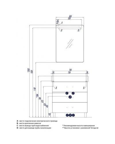 Комплект мебели белый 80 см Акватон Америна 1A169101AM010 + 1WH302084 + 1A135302AM01L