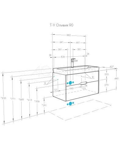 Комплект мебели бежевый/дуб веллингтон 90 см Акватон Оливия 1A254401OLVG0 + 1WH501629 + 1A256402A1010