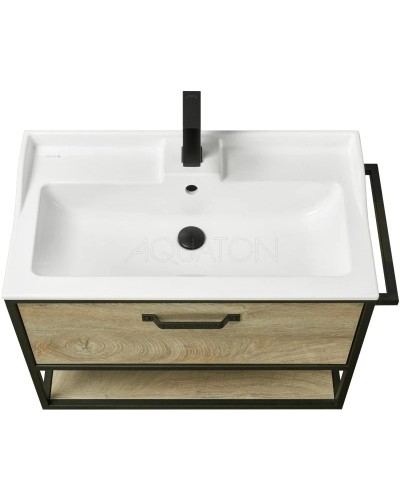 Комплект мебели дуб эндгрейн/черный 80 см Акватон Лофт Фабрик 1A242401LTDU0 + 1A708031FB010 + 1A242602LTDU0