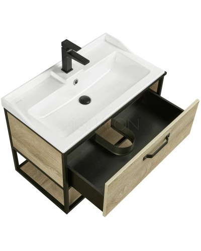 Комплект мебели дуб эндгрейн/черный 80 см Акватон Лофт Фабрик 1A242401LTDU0 + 1A708031FB010 + 1A242602LTDU0