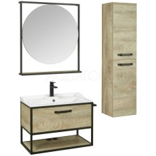 Комплект мебели дуб эндгрейн/черный 80 см Акватон Лофт Фабрик 1A242401LTDU0 + 1A708031FB010 + 1A242602LTDU0