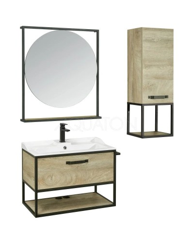 Комплект мебели дуб эндгрейн/черный 80 см Акватон Лофт Фабрик 1A242401LTDU0 + 1A708031FB010 + 1A242602LTDU0