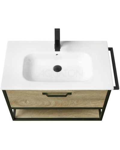 Комплект мебели дуб эндгрейн/черный 80 см Акватон Лофт Фабрик 1A242401LTDU0 + 732799C000 + 1A242602LTDU0