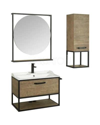 Комплект мебели дуб кантри/черный 80 см Акватон Лофт Фабрик 1A242401LTDY0 + 1A708031FB010 + 1A242602LTDY0