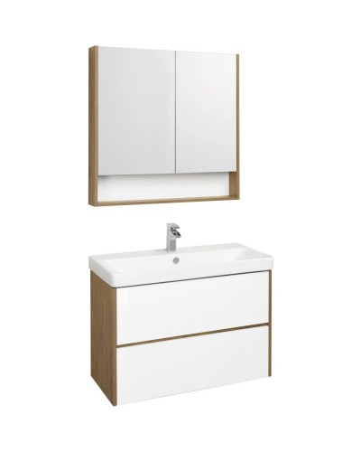 Комплект мебели белый глянец/дуб рустикальный 90 см Акватон Сканди 1A251901SDZ90 + 1WH501629 + 1A252302SDZ90