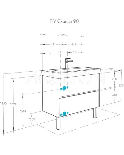 Комплект мебели белый глянец/дуб рустикальный 90 см Акватон Сканди 1A251901SDZ90 + 1WH501629 + 1A252302SDZ90