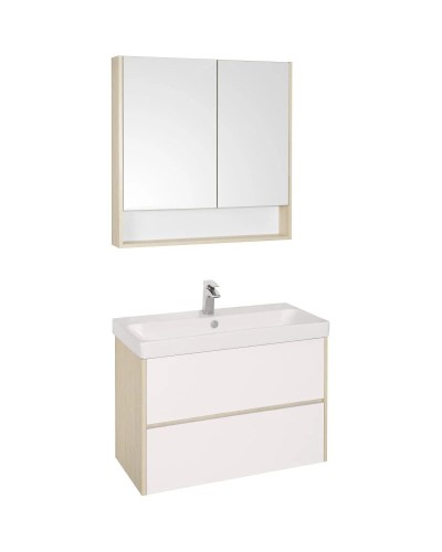 Комплект мебели белый глянец/дуб верона 90 см Акватон Сканди 1A251901SDB20 + 1WH501629 + 1A252302SDB20