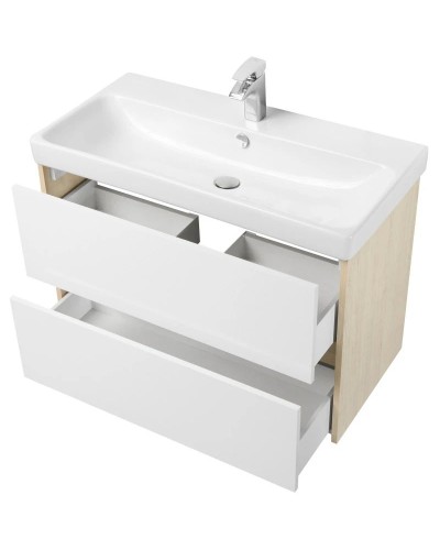 Комплект мебели белый глянец/дуб верона 90 см Акватон Сканди 1A251901SDB20 + 1WH501629 + 1A252302SDB20