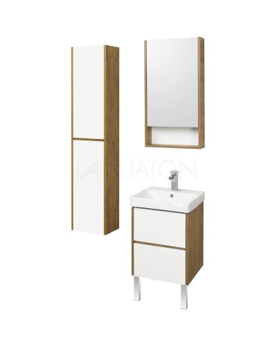 Комплект мебели белый глянец/дуб рустикальный 45 см Акватон Сканди 1A251601SDZ90 + 1WH501630 + 1A252002SDZ90